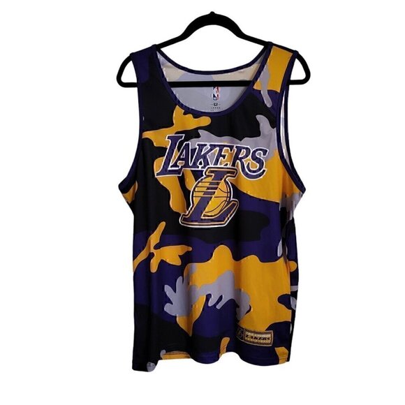 NBA Los Angeles Lakers Polyester Basketball Jersey Purple Gold Camo Men's Size L - Picture 1 of 6